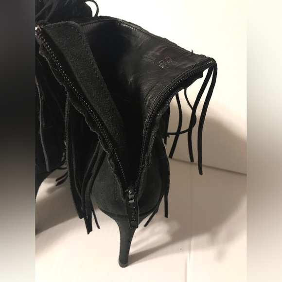 Zara fringed suede leather black heeled ankle booties size 36 / US 6 - Picture 8 of 10